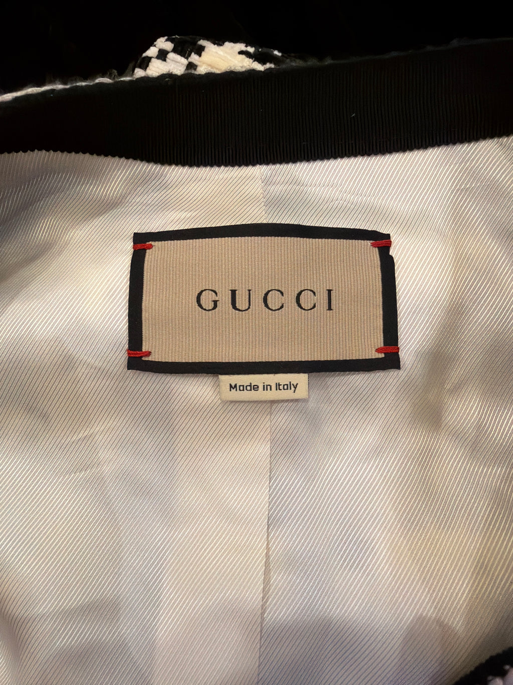 Gucci Knit Houndstooth Chenille Jacket - Black/White