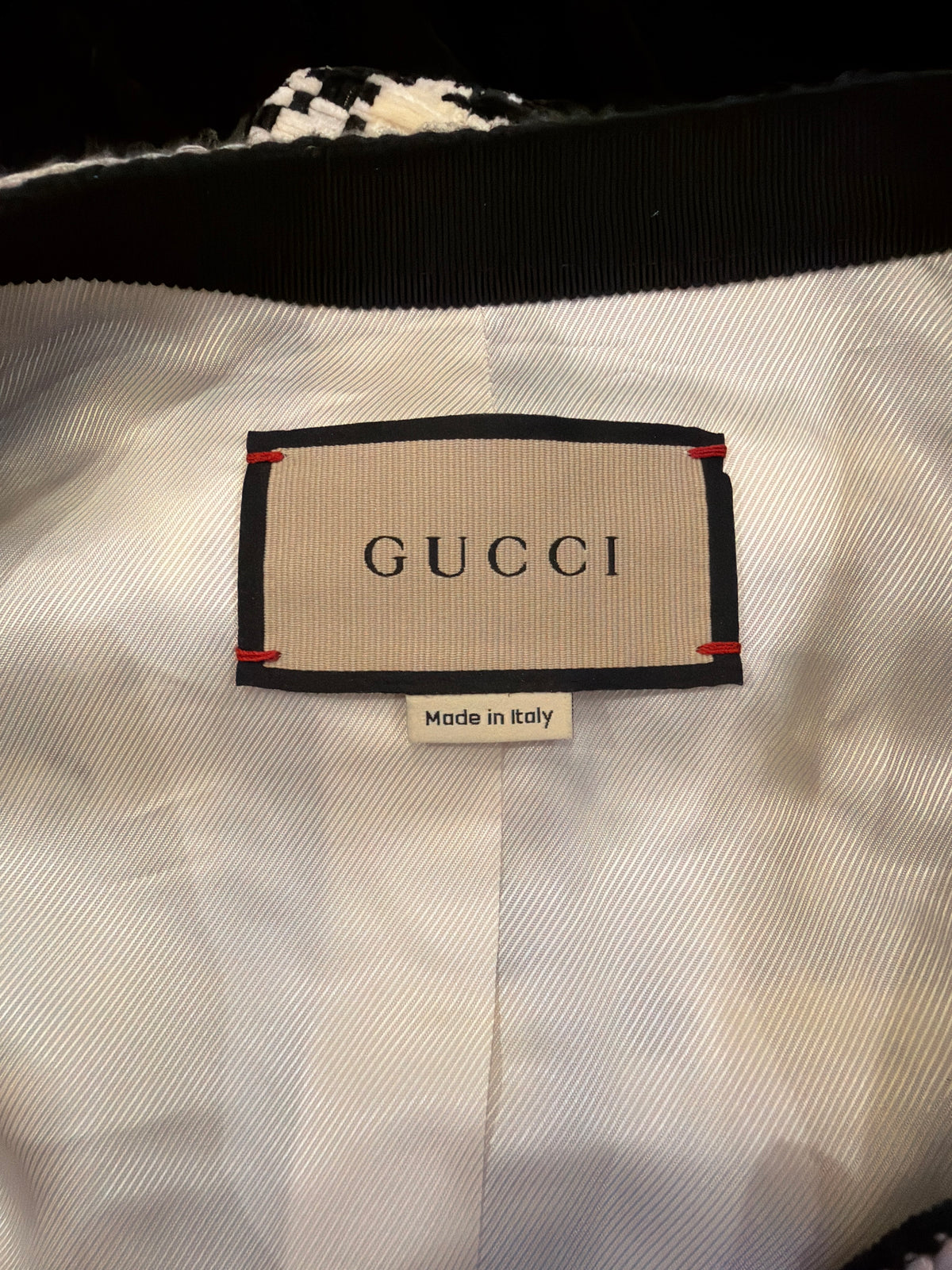 Gucci Knit Houndstooth Chenille Jacket - Black/White