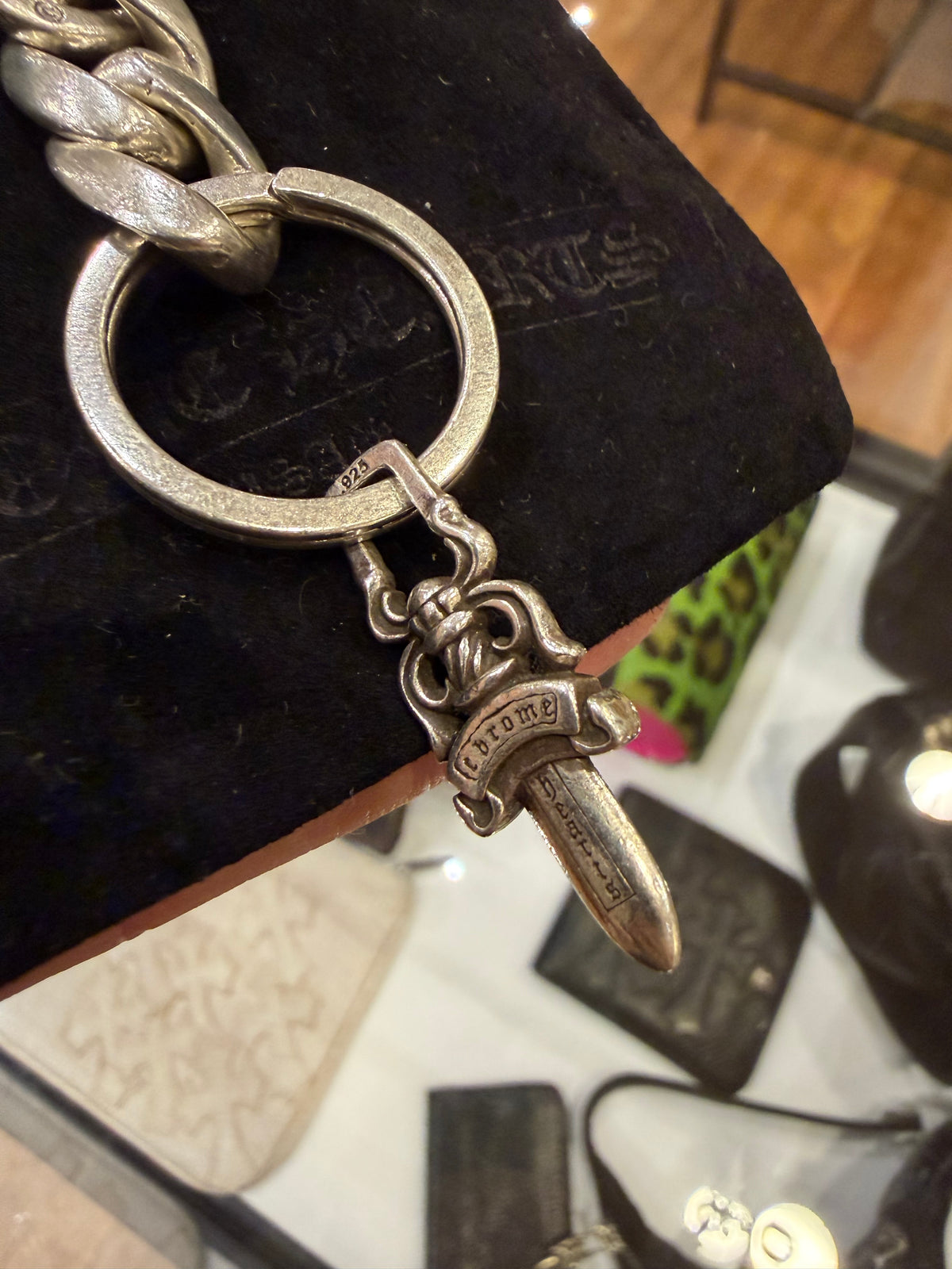 Chrome Hearts Lobster Clasp Floral Heart Keychain - Silver