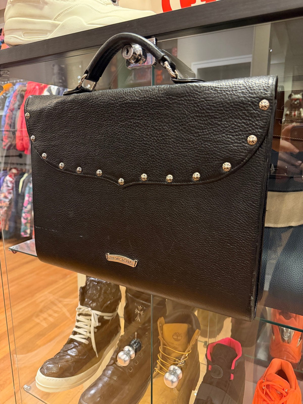 Chrome Hearts Leather Studded Gunslinger Briefcase Bag - Black