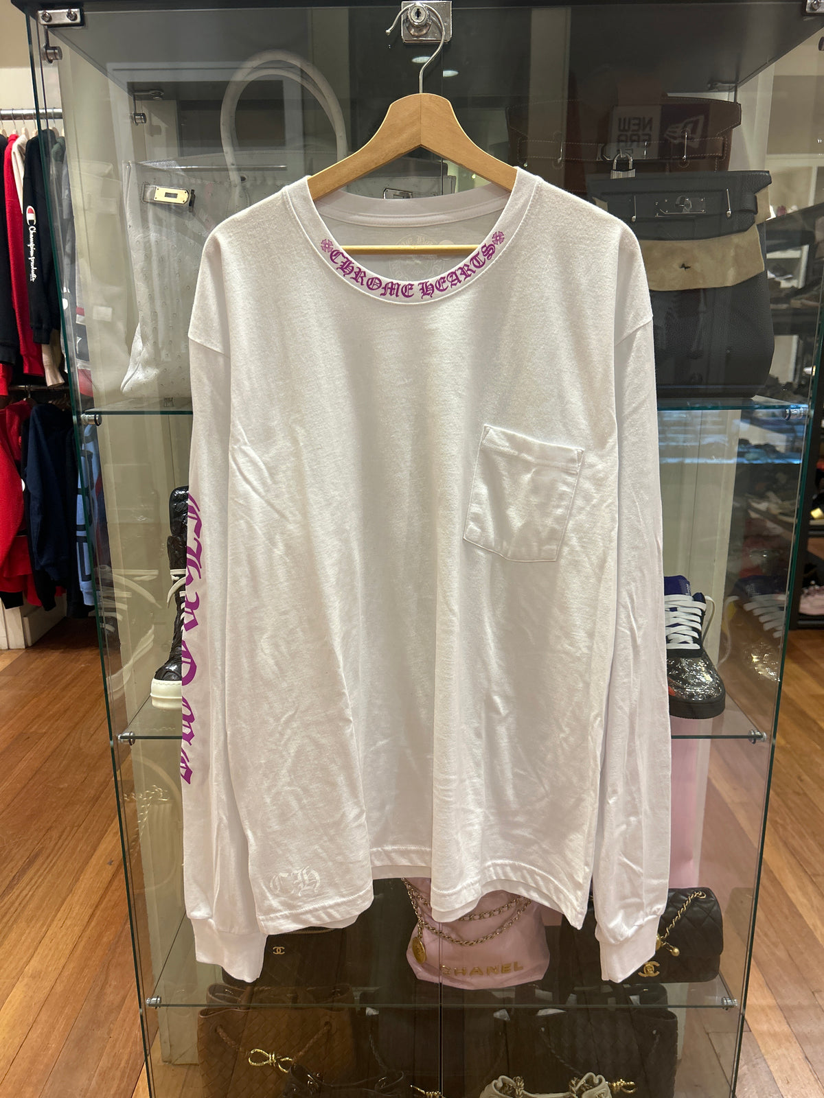 Chrome Hearts Neck Logo Pocket LS Tee - White/Purple