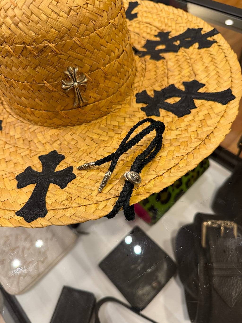 Chrome Hearts Cross Patch Straw Hat - Silver Embellished