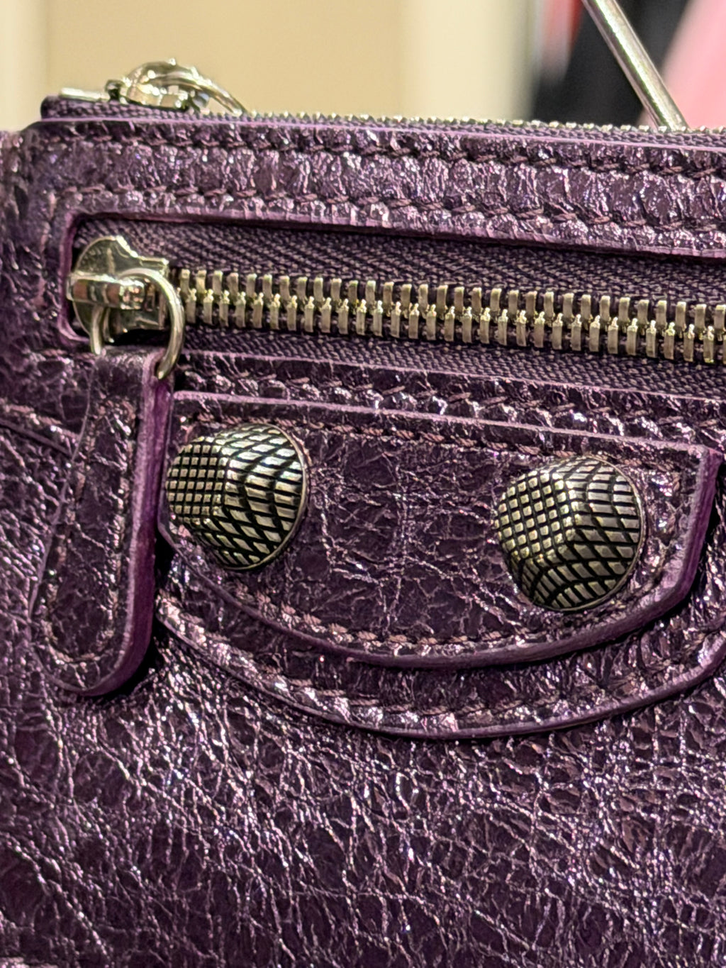 Balenciaga Le Cagole Metallic Arena Lambskin Coin Purse