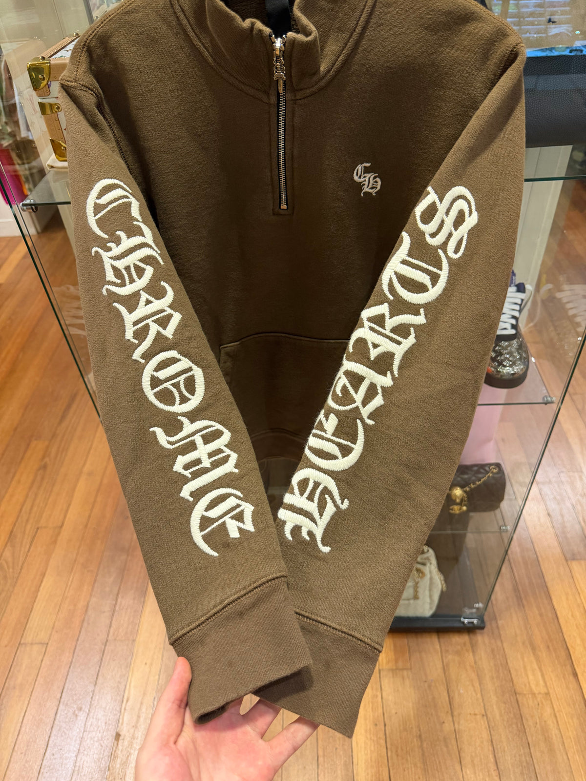 Chrome Hearts ‘Slo Ride’ Cashmere embroidered quarter zip - brown