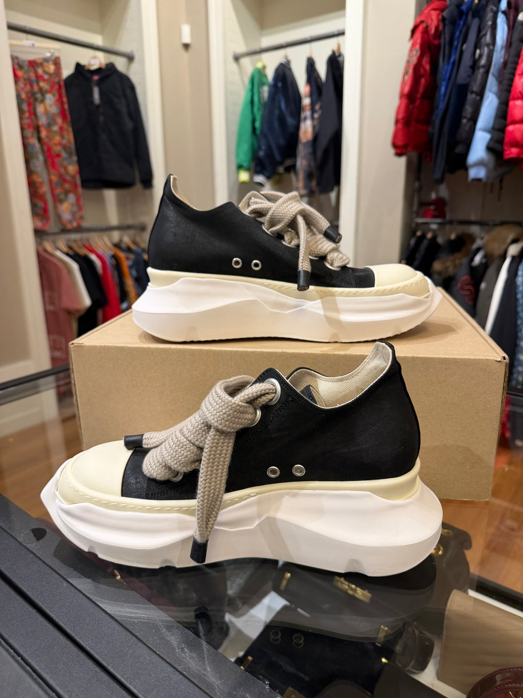 Rick Owens DRKSHDW Jumbolace Abstract Low Sneaker - Black & Milk