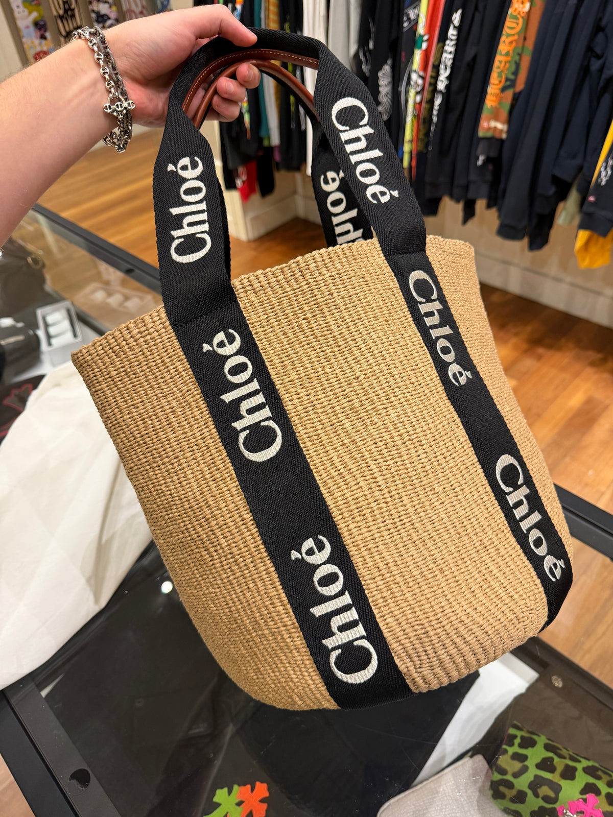 Chloe Raffia Woody Basket Tote Large