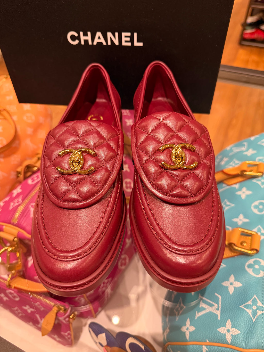 Chanel 26B Quilted Leather Loafers - Burgundy