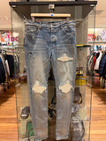 Amiri MX1 Distressed Skinny Jeans - Light Wash / White Patches