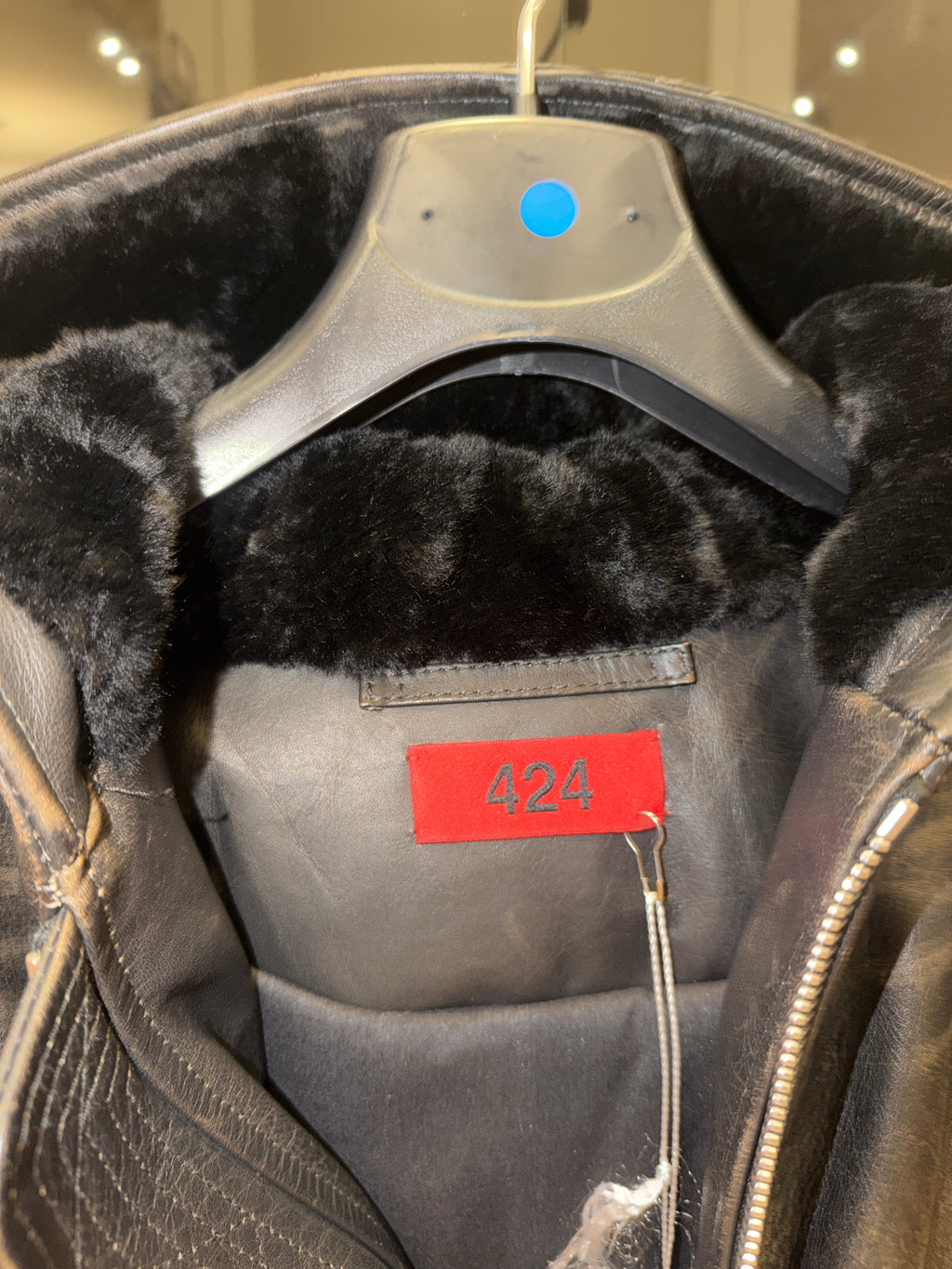 424 Cropped Leather Bomber Jacket