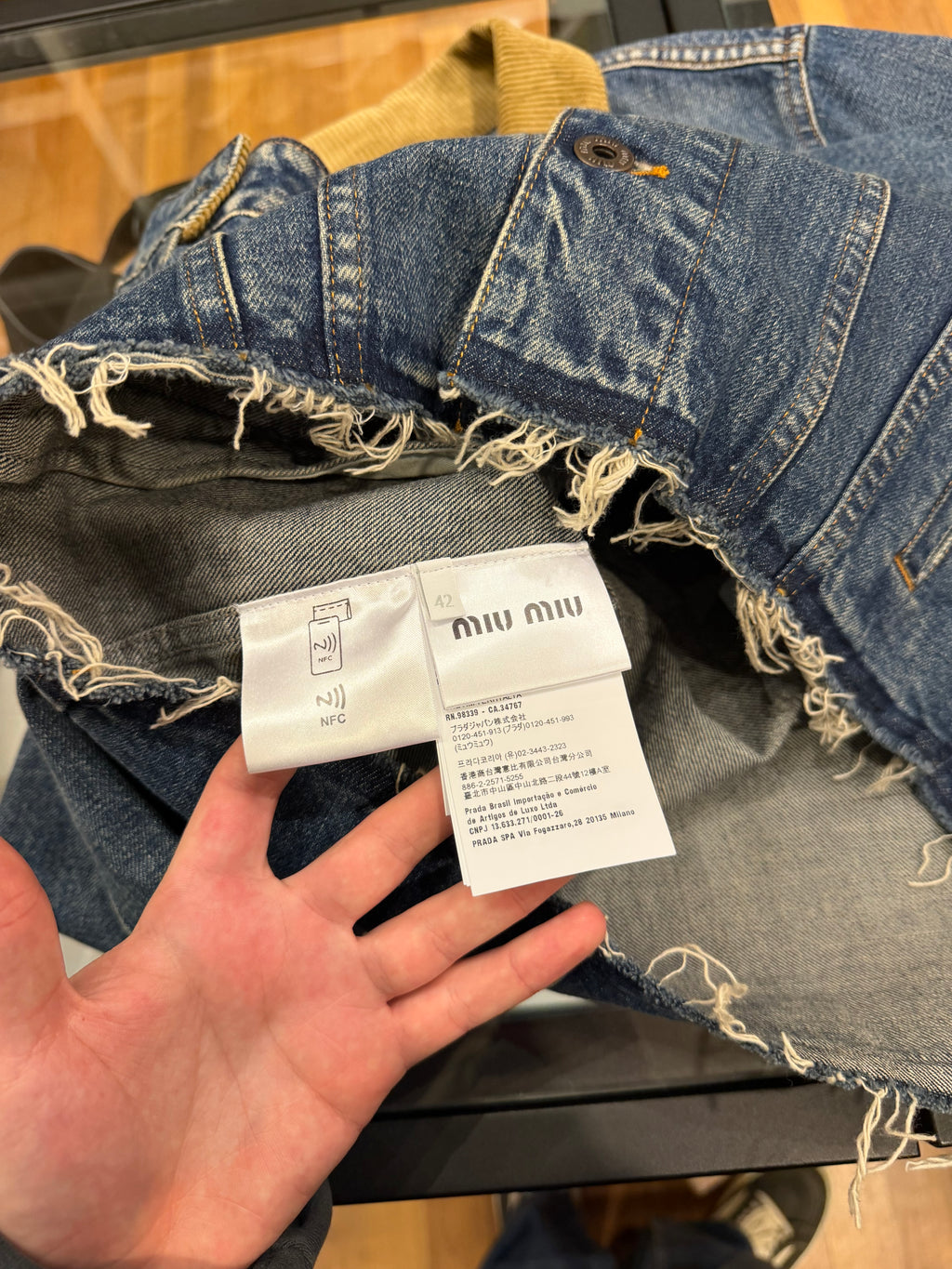 Miu Miu Logo Distressed Cropped Denim Jacket