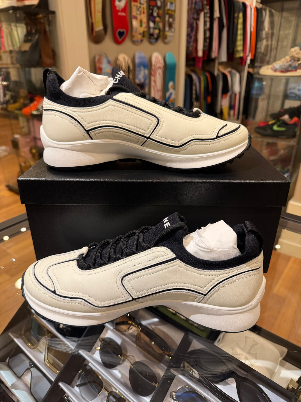 Chanel Calfskin Paneled Trainers - Black / Ivory