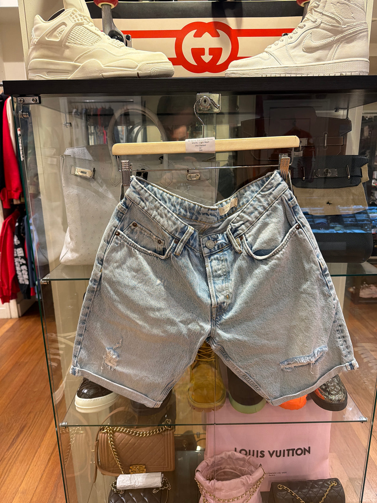 All Saints Distressed Denim Shorts - Light Wash