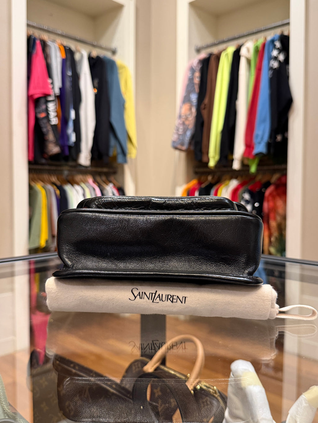 Saint Laurent Crinkled Leather Niki Mini - Black