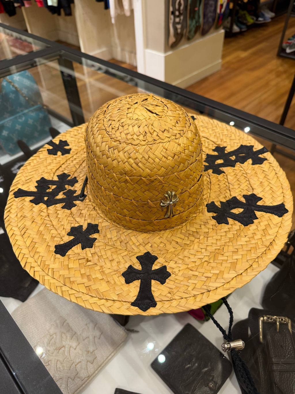 Chrome Hearts Cross Patch Straw Hat - Silver Embellished