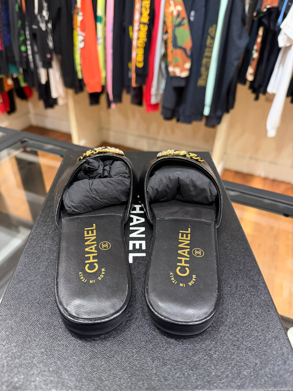 Chanel Interlocking CC Logo Sandals - Black
