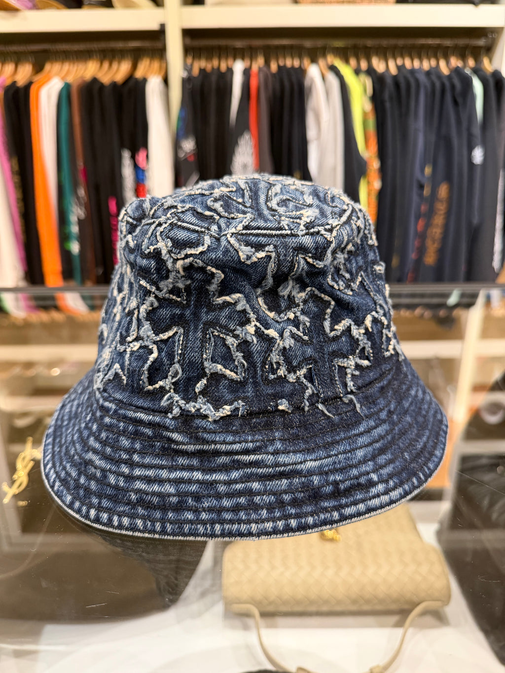 Chrome Hearts Denim All Over Cross Bucket Hat W/ Dagger - Blue