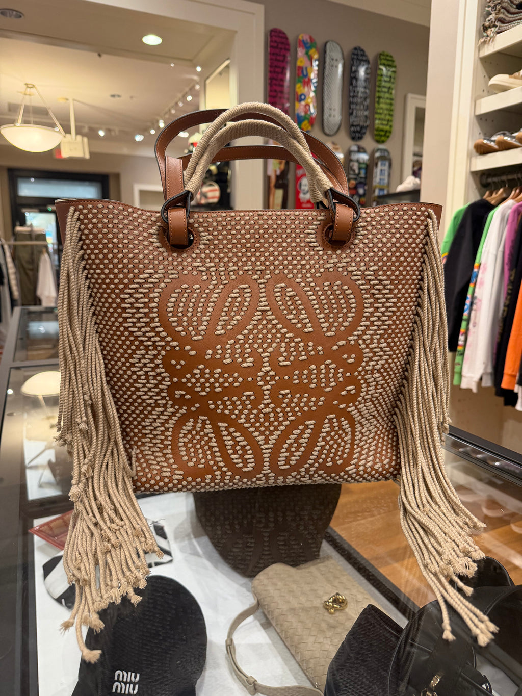 Loewe Tassel Fringe Cord Anagram Tote Leather