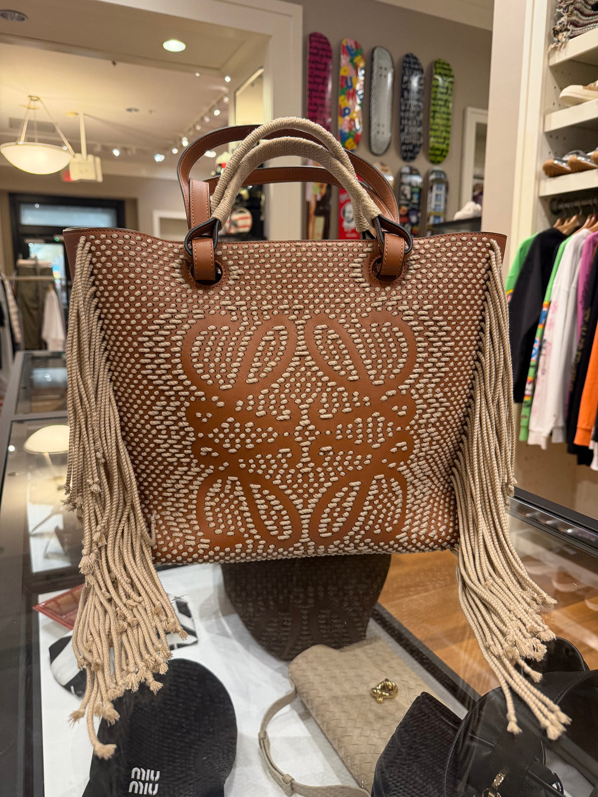 Loewe Tassel Fringe Cord Anagram Tote Leather