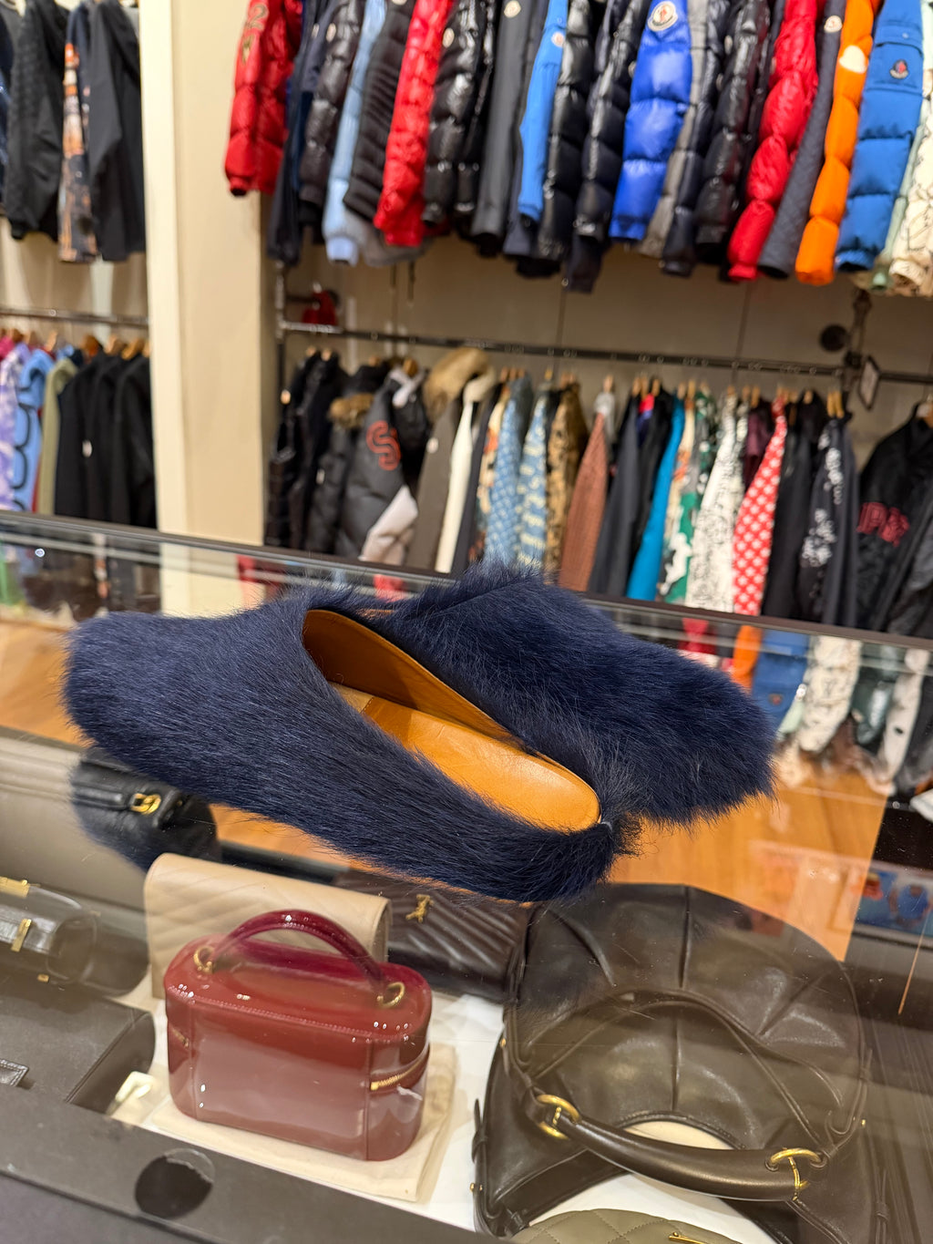 Marni Blue Fuzzy Slides