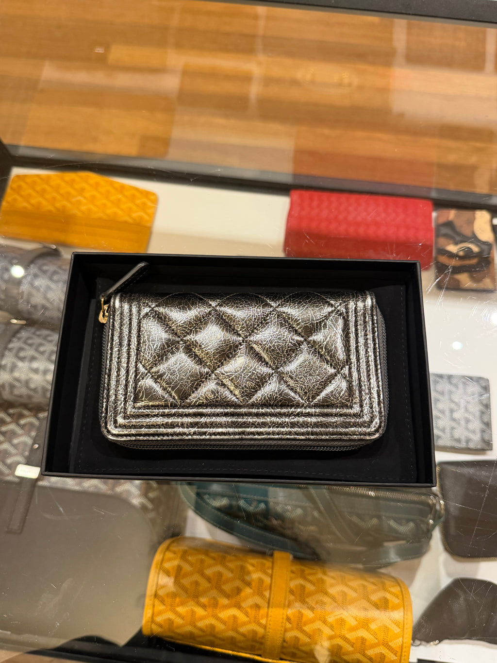 Chanel Boy Small Quilted Zip-Around Leather Wallet - Silver