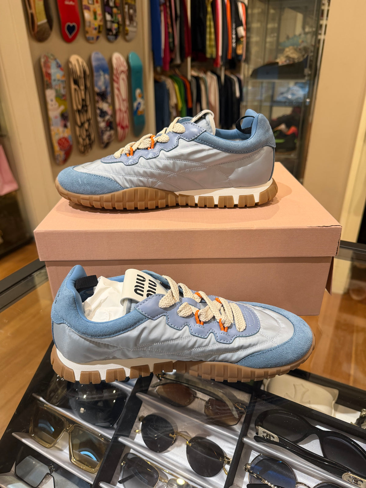 Miu Miu Tyre Technical Fabric & Suede Sneakers