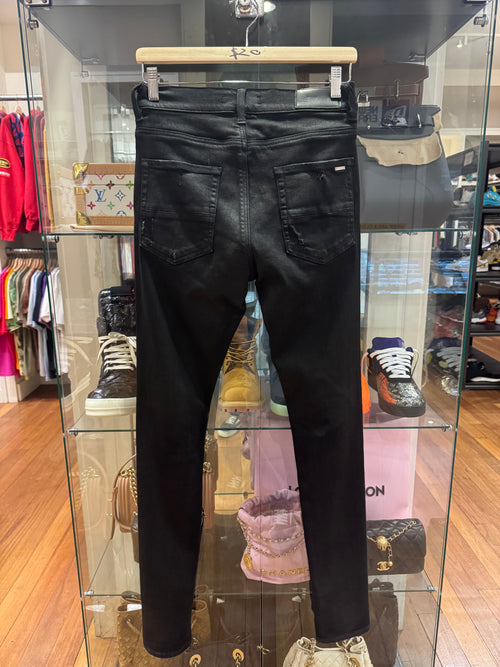 Amiri MX1 Distressed Skinny Jeans - Black Denim Black Patches