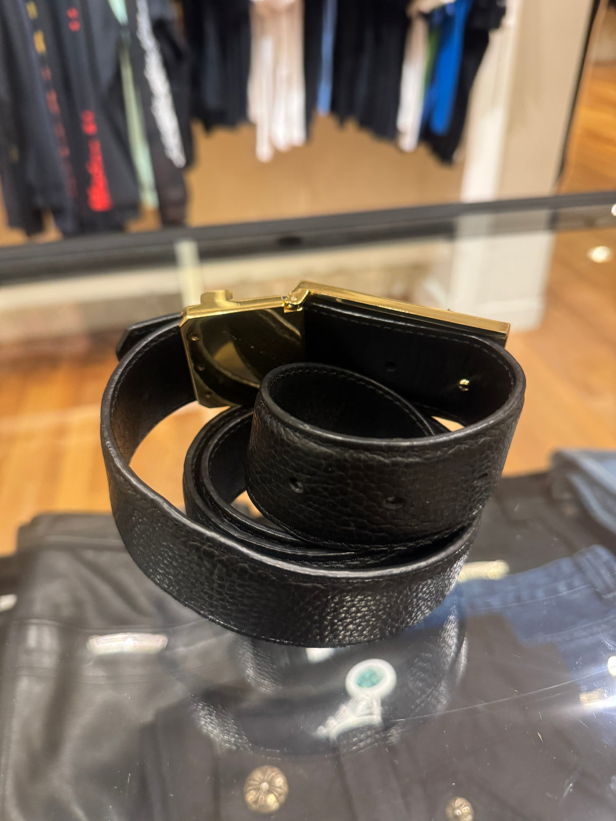 Buscemi Leather Belt Gold Hardware
