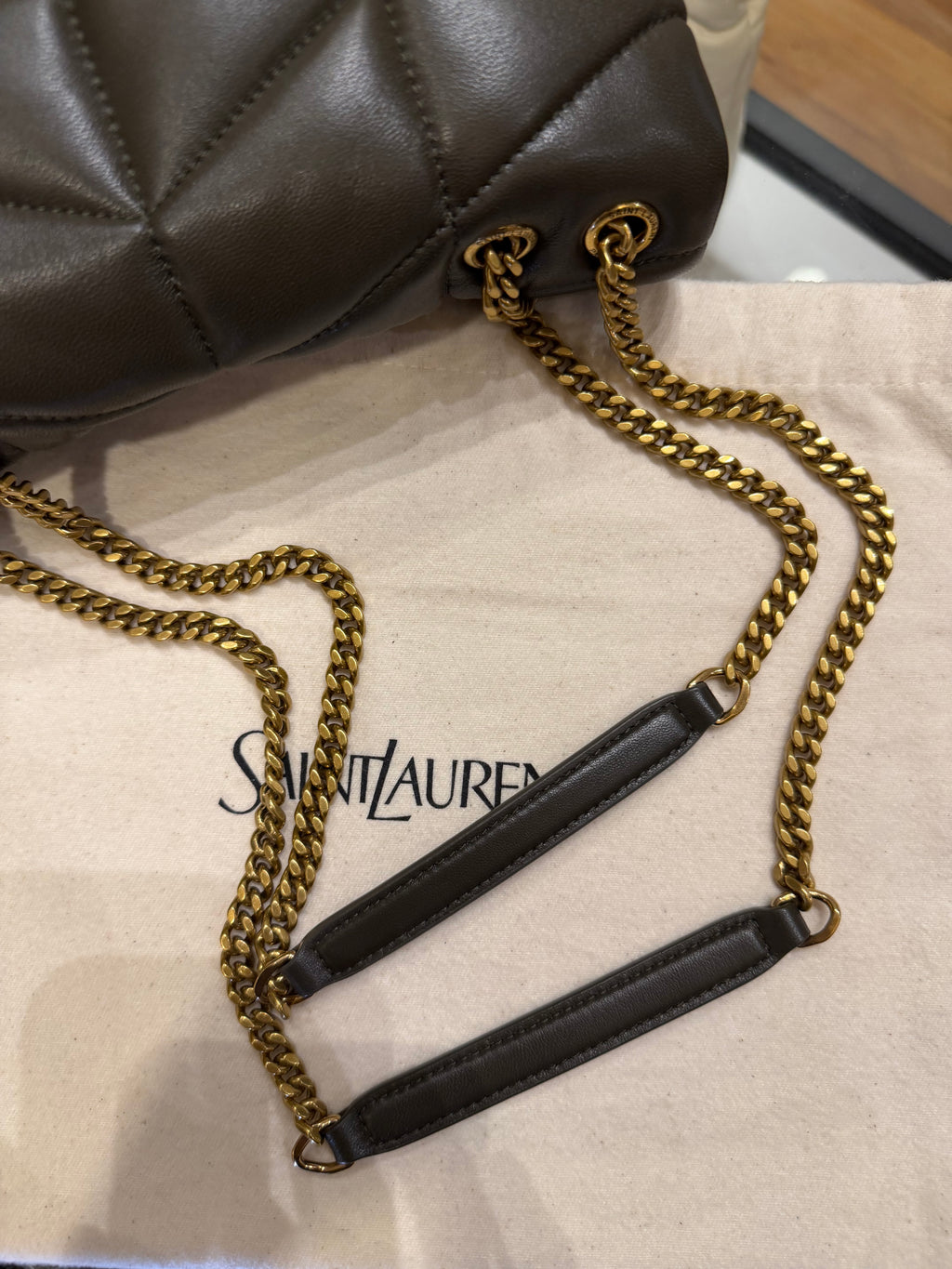 Saint Laurent Quilted Toy Puffer In Lambskin - Light Musk
