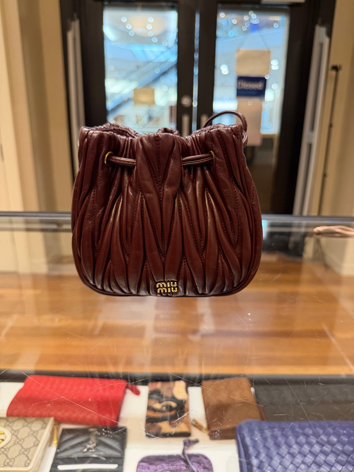 Miu Miu Black Matelassé Leather Mini Bag - Burgundy
