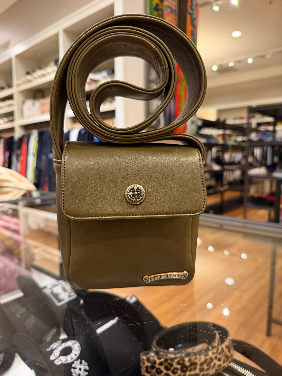 Chrome Hearts Hot Pot Leather Shoulder Bag - Olive