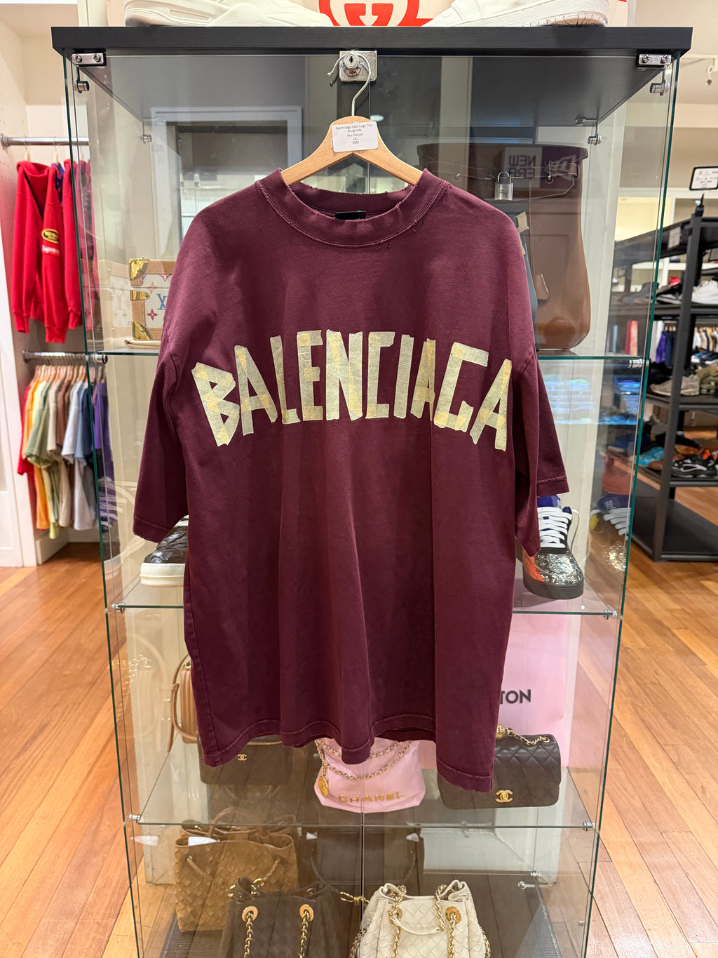 Balenciaga Tape Logo Tee -
Burgundy