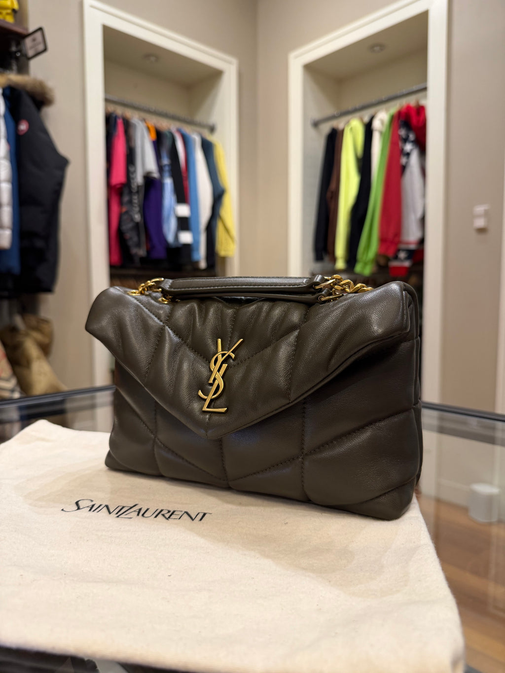 Saint Laurent Quilted Toy Puffer In Lambskin - Light Musk