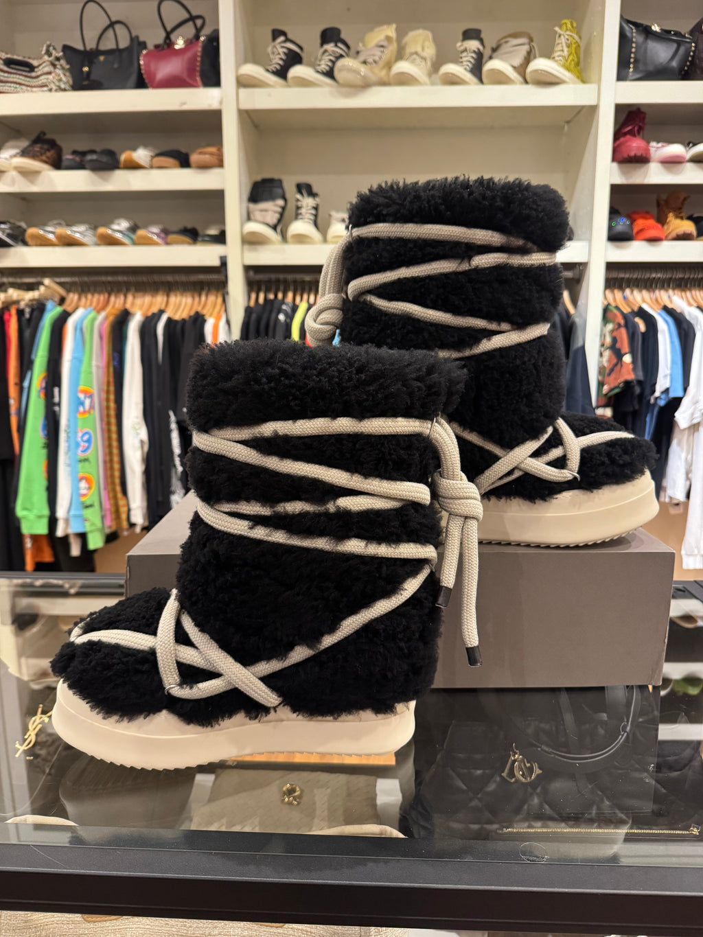 Rick Owens Lace Up Shearling Boots