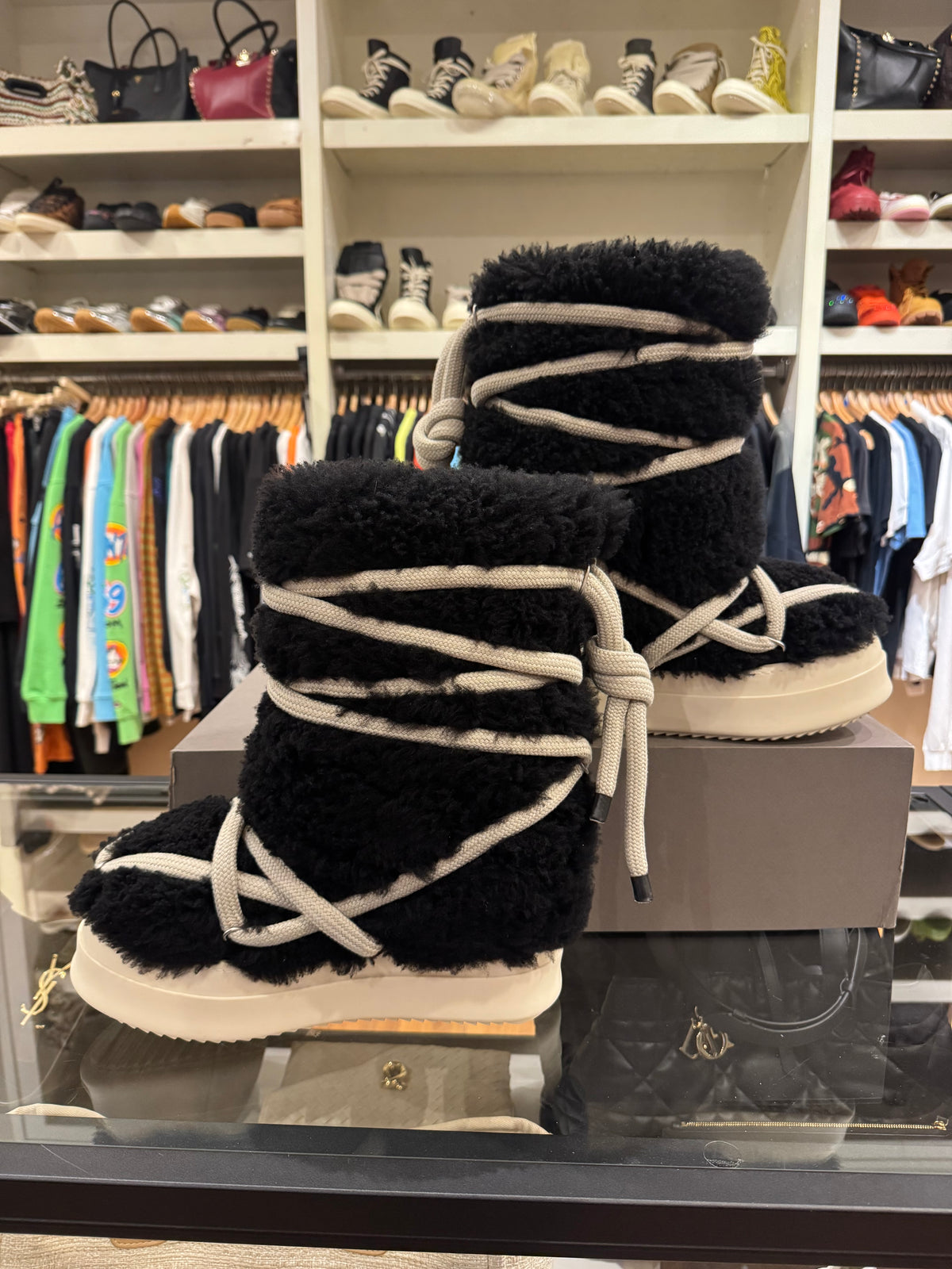 Rick Owens Lace Up Shearling Boots