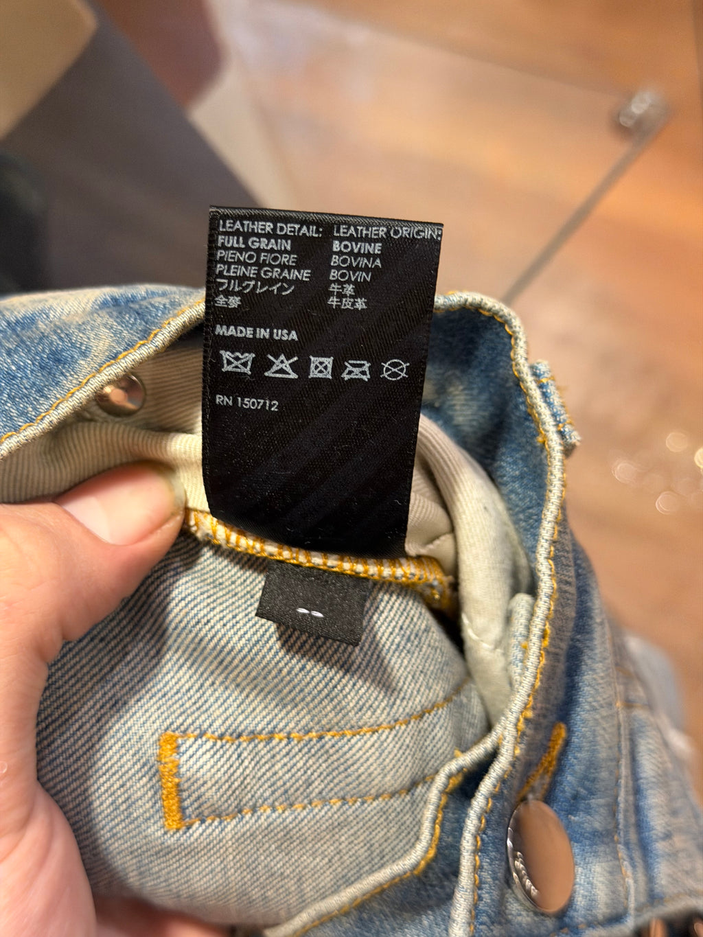 Amiri MX1 Distressed Skinny Jeans - Light Wash/Black Patches