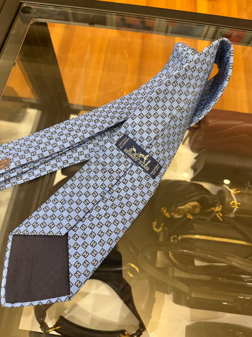 Hermes Tie - Blue With Square Pattern
