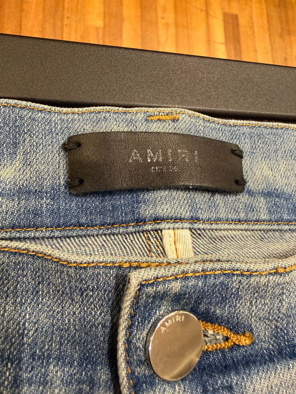 Amiri Vintage Orange Bandana Art Patch Denim Jeans