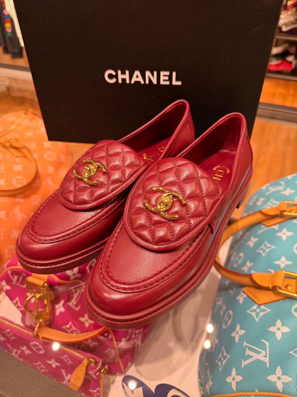 Chanel 26B Quilted Leather Loafers - Burgundy