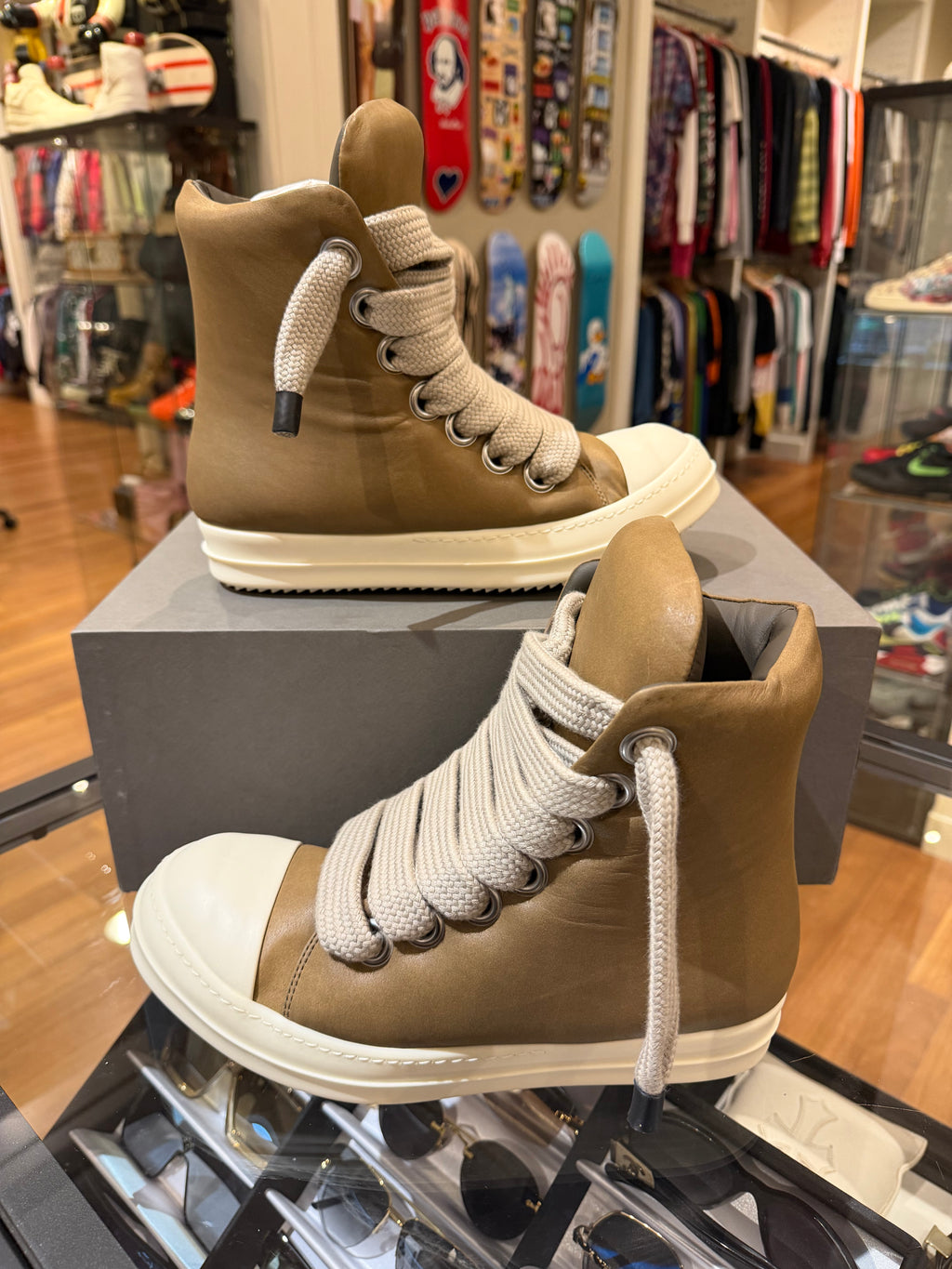 Rick Owens Padded Jumbolace Ramone High - Brown Leather