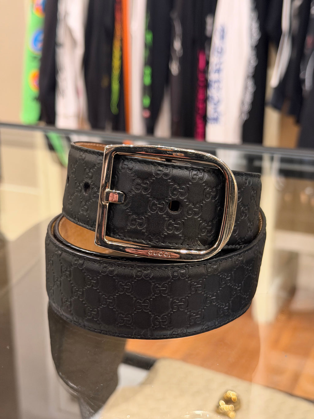 Gucci GG Supreme Microguccissima Signature Leather Belt Black