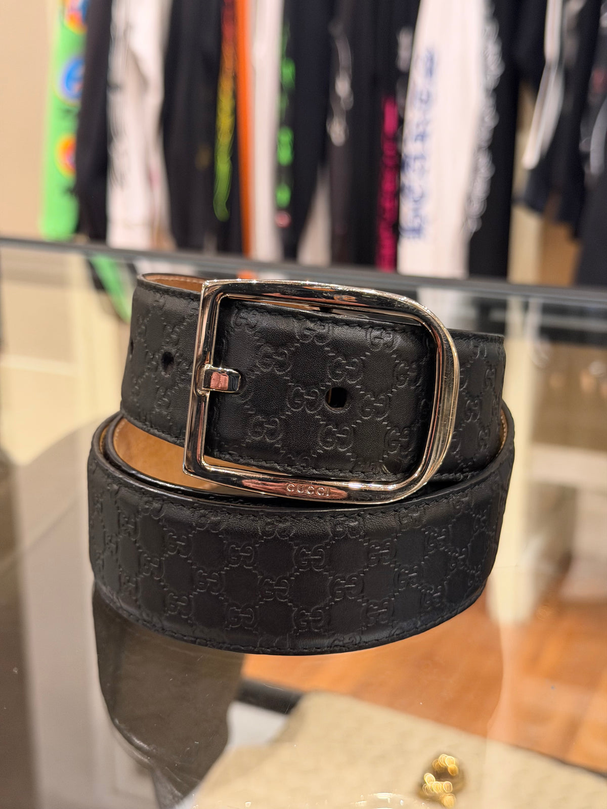 Gucci GG Supreme Microguccissima Signature Leather Belt Black