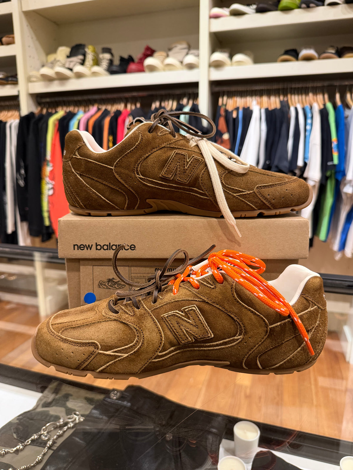 New Balance x Miu Miu 530 SL Suede Sneakers - Cannella
