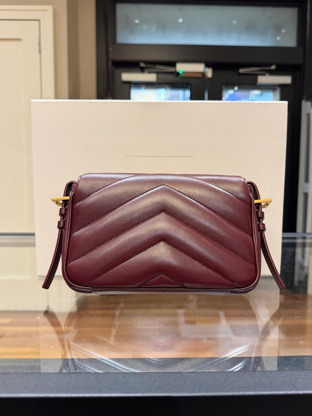 Saint Laurent Loulou Toy Crossbody Matelassé Lambskin Bag - Rouge Cabernet