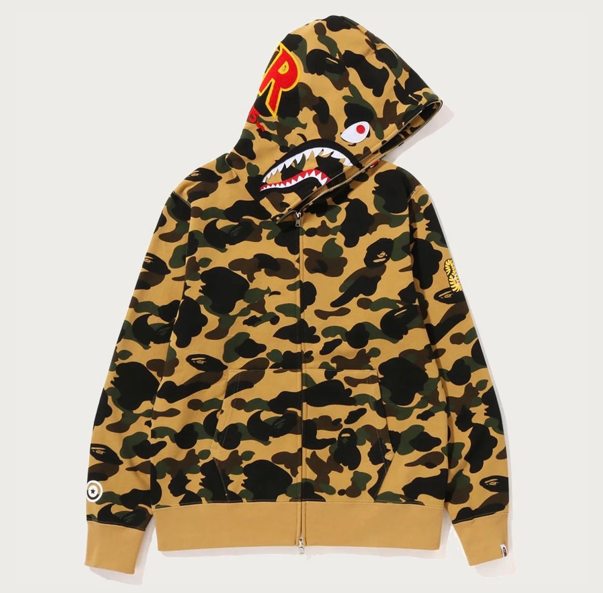 BAPE 1st Camo 2nd PONR Shark Full Zip Hoodie - Yellow