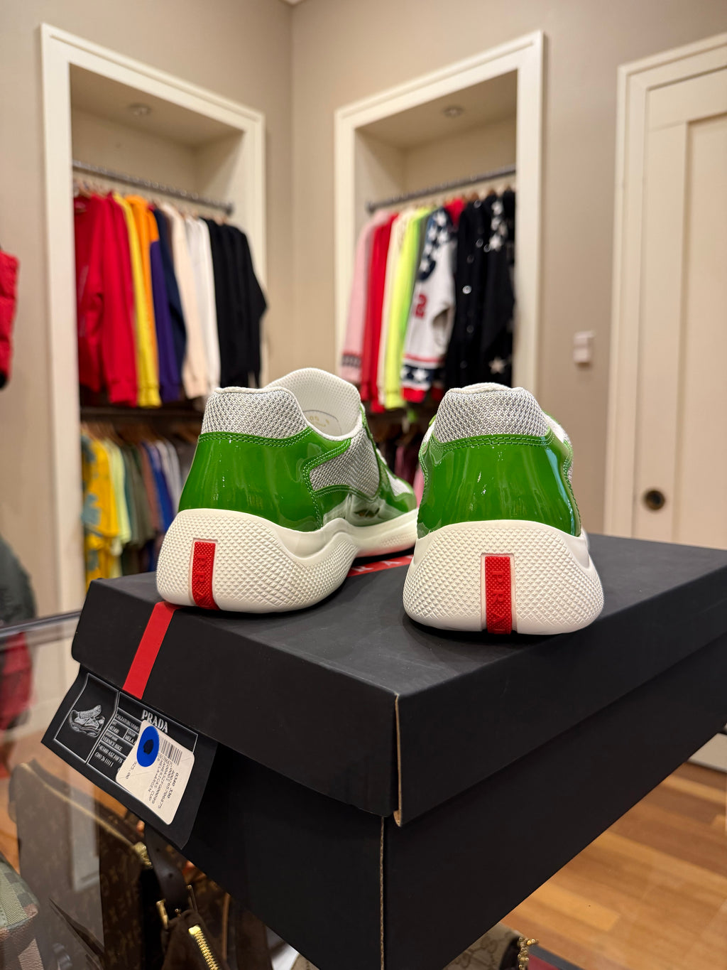 Prada America’s Cup Patent Leather & Technical Fabric Sneakers - Green