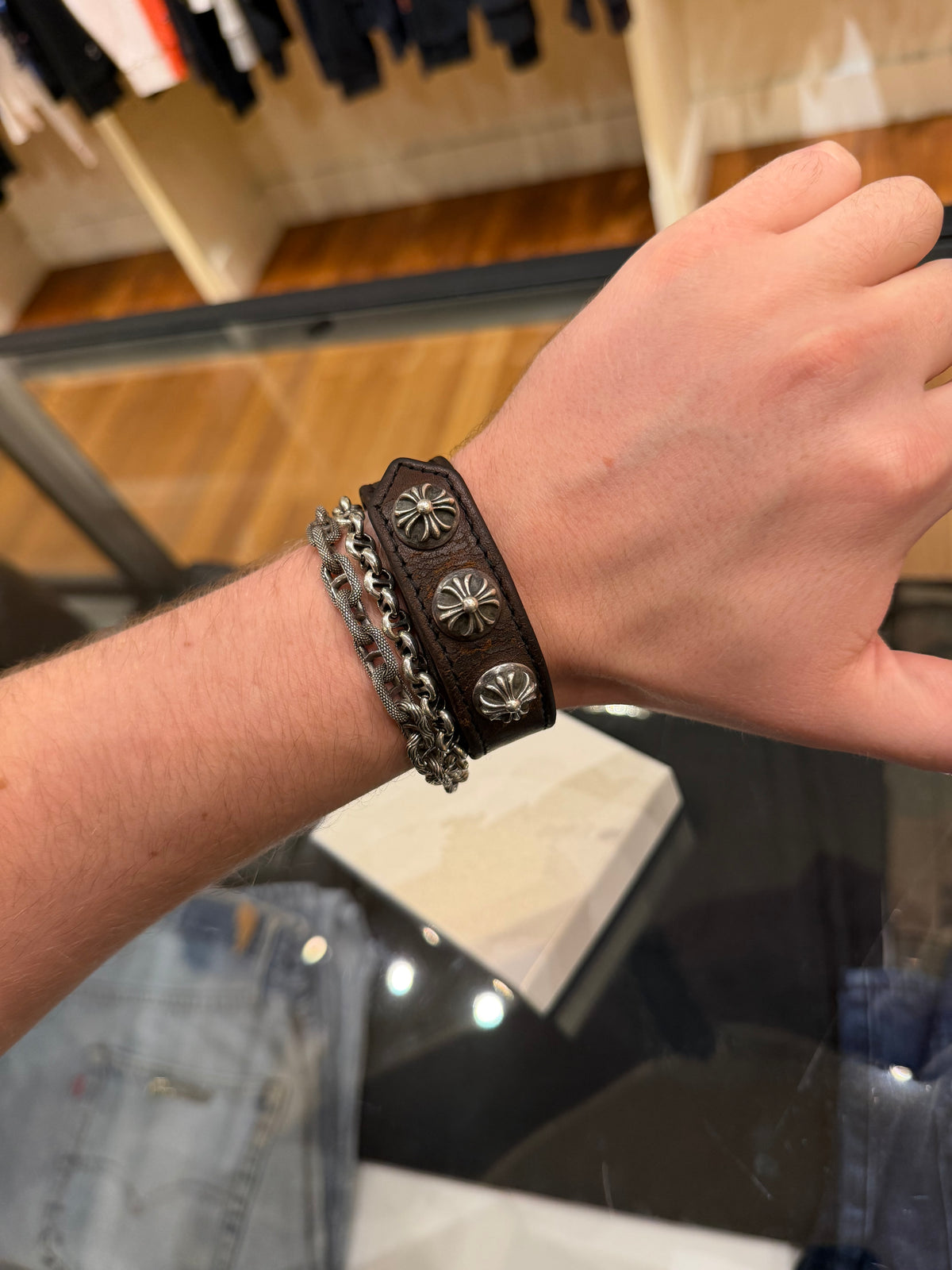 Chrome Hearts Cross Ball Leather Snap Bracelet - Brown