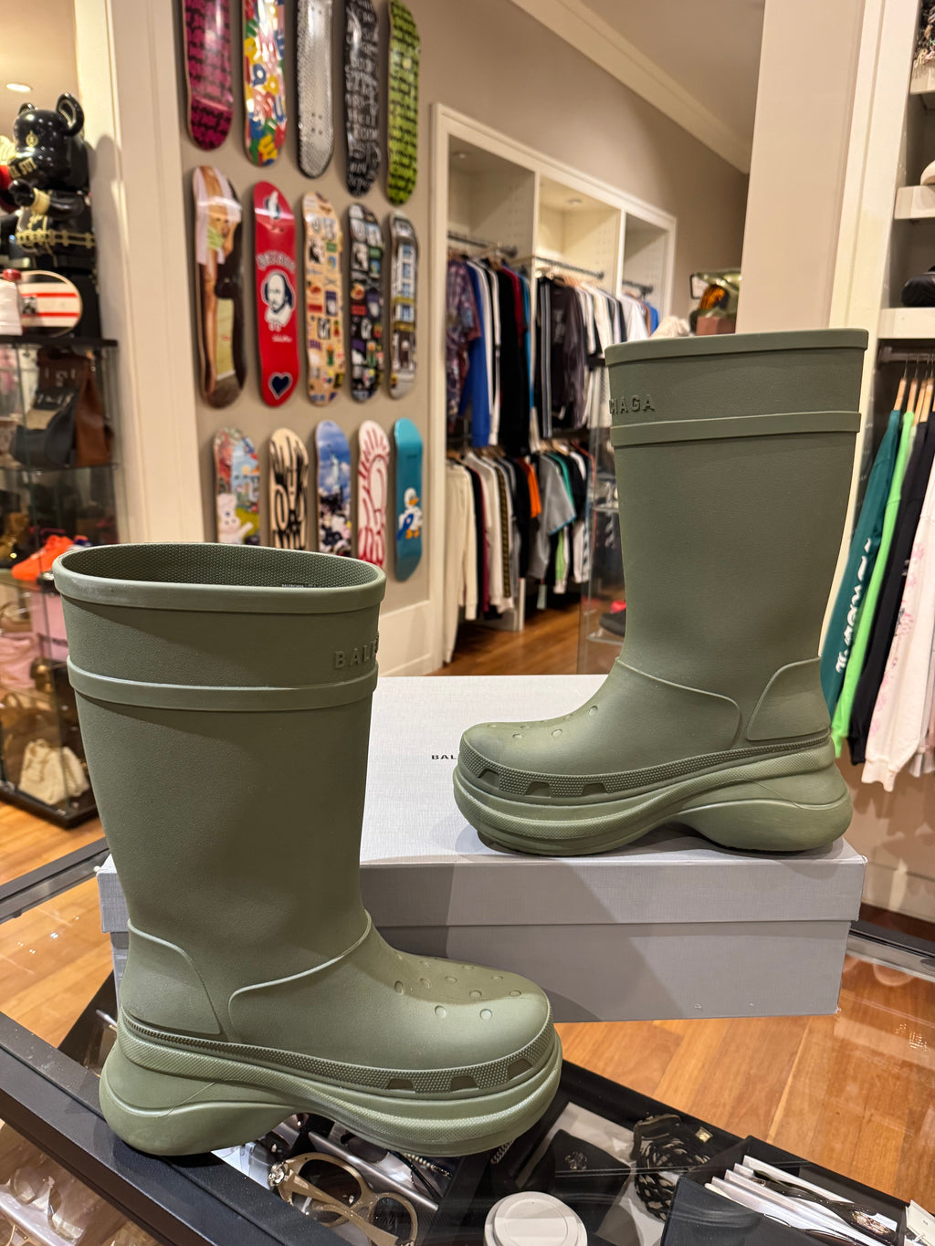 Balenciaga x Crocs Rubber Rain Boots - Olive