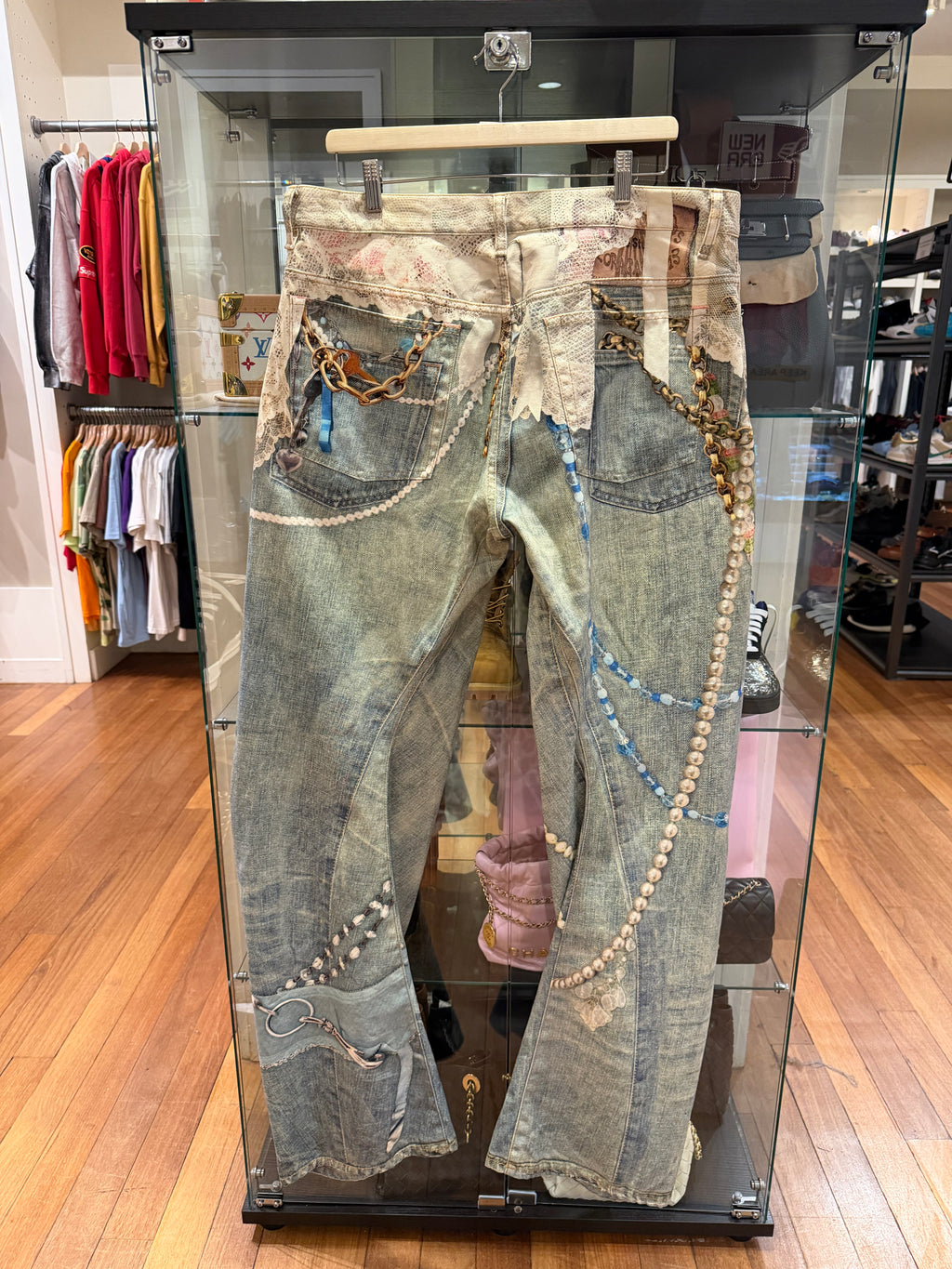 Acne Studios Trompe Pearl Chain & Lace Jeans