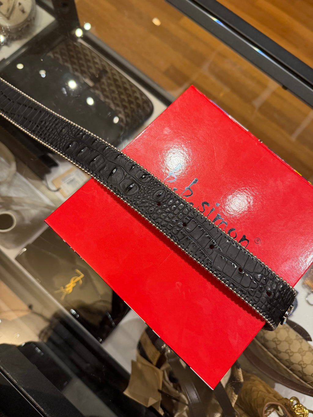 B.B. Simon Skull Pile Leather Belt - Black/Silver