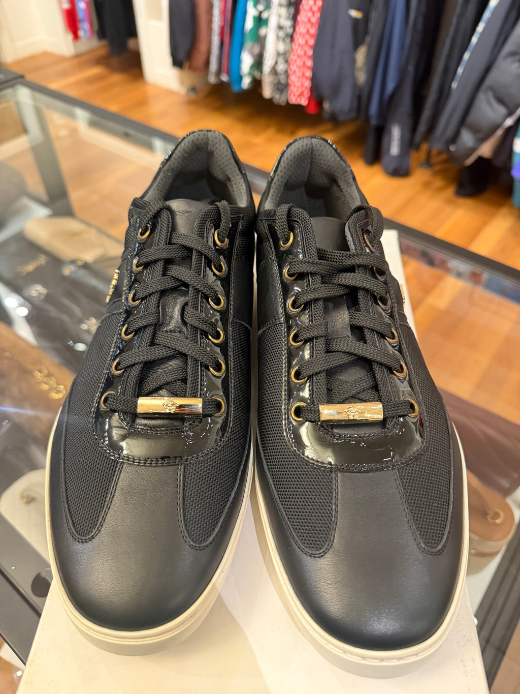 Versace Gold Letters Leather Sneakers